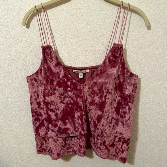 EUC EXPRESS ONE ELEVEN Crushed Velvet Mauve V-Neck Tank Top - Picture 2 of 6